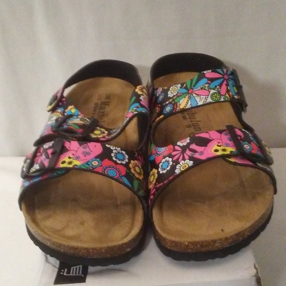 MAIBULUN Black Floral Double-Strap Sandal - Size 8 Women